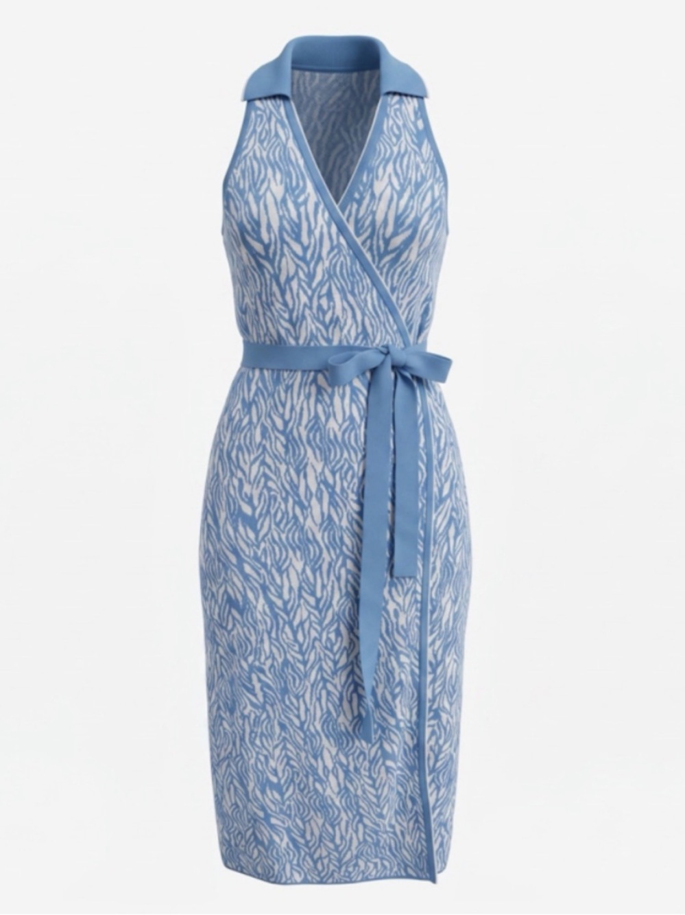 DVF x Target Collared Sleeveless Sea Twig Blue Sweater Knit Midi Wrap Dress M